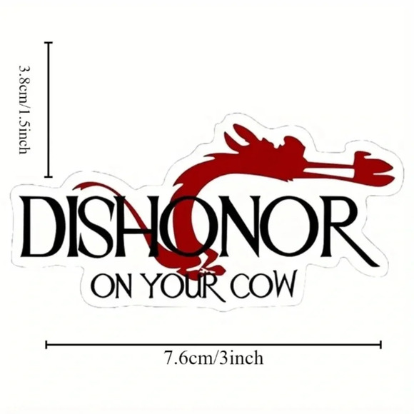 Red black white Mulan Mushu dishonor on your cow waterproof vinyl decal car - Picture 7 of 7